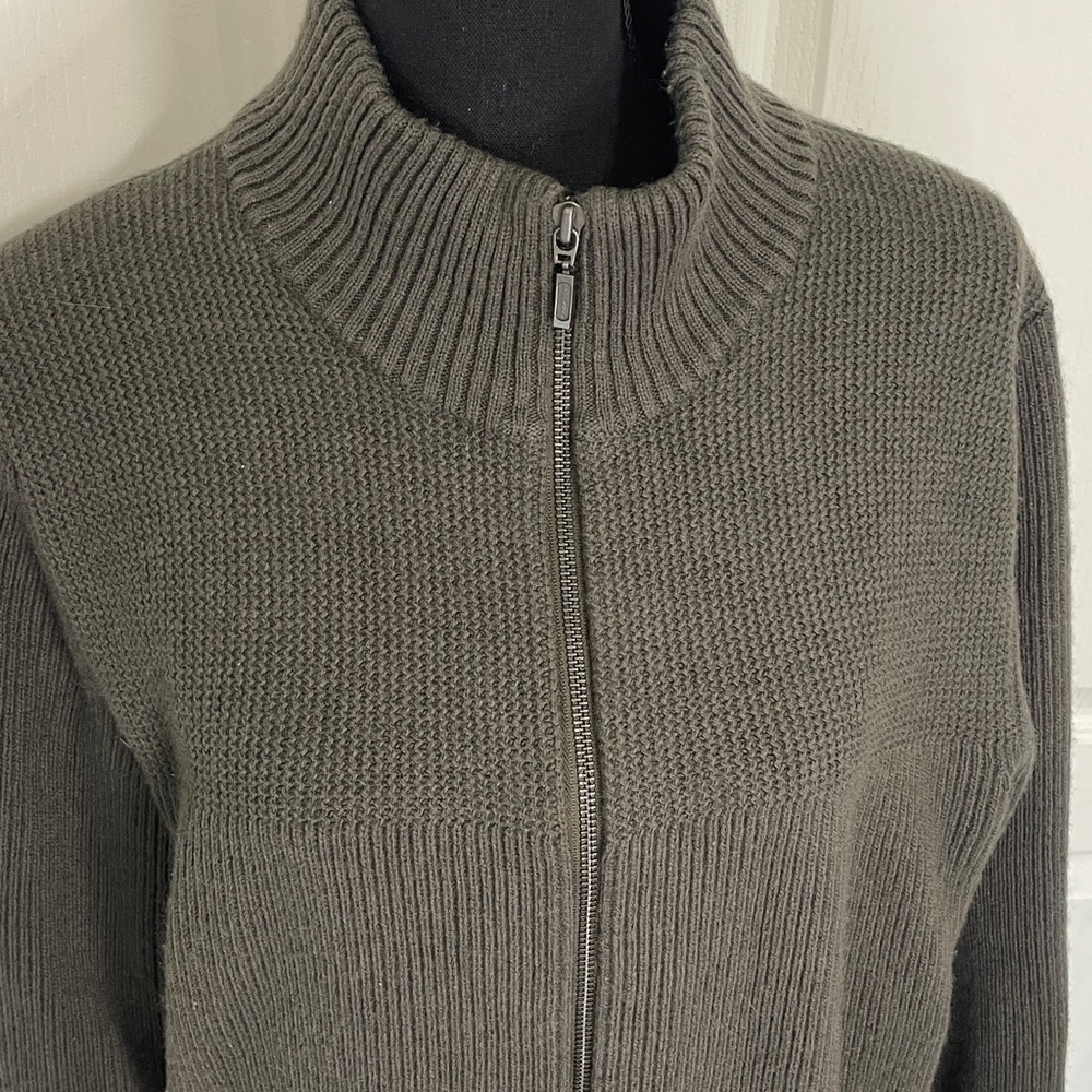 Stefanel cardigan zip up khaki green wool/acrylic XL Italy fits M L XL